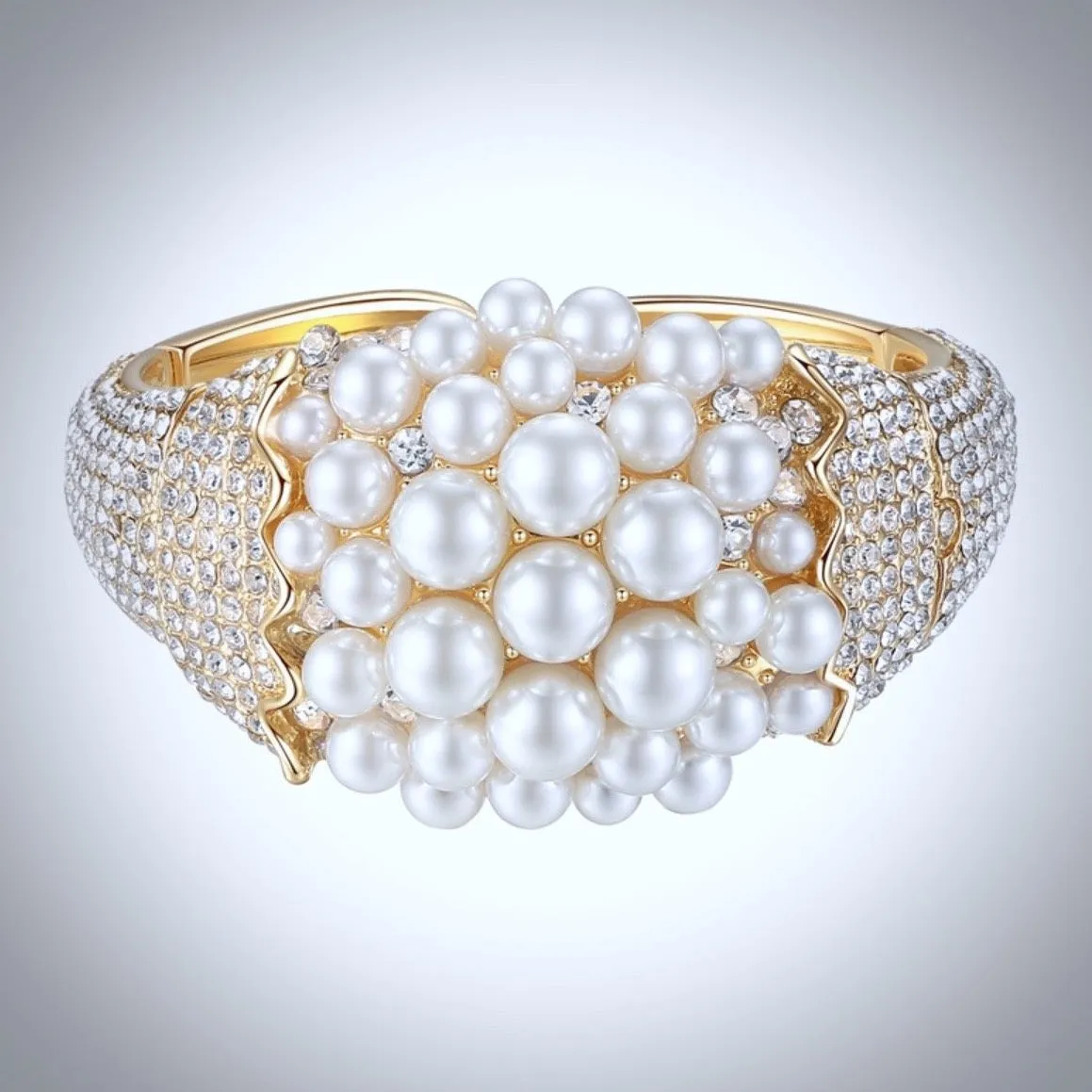 "Crisantha" - Pearl and Cubic Zirconia Gold Bridal Bracelet