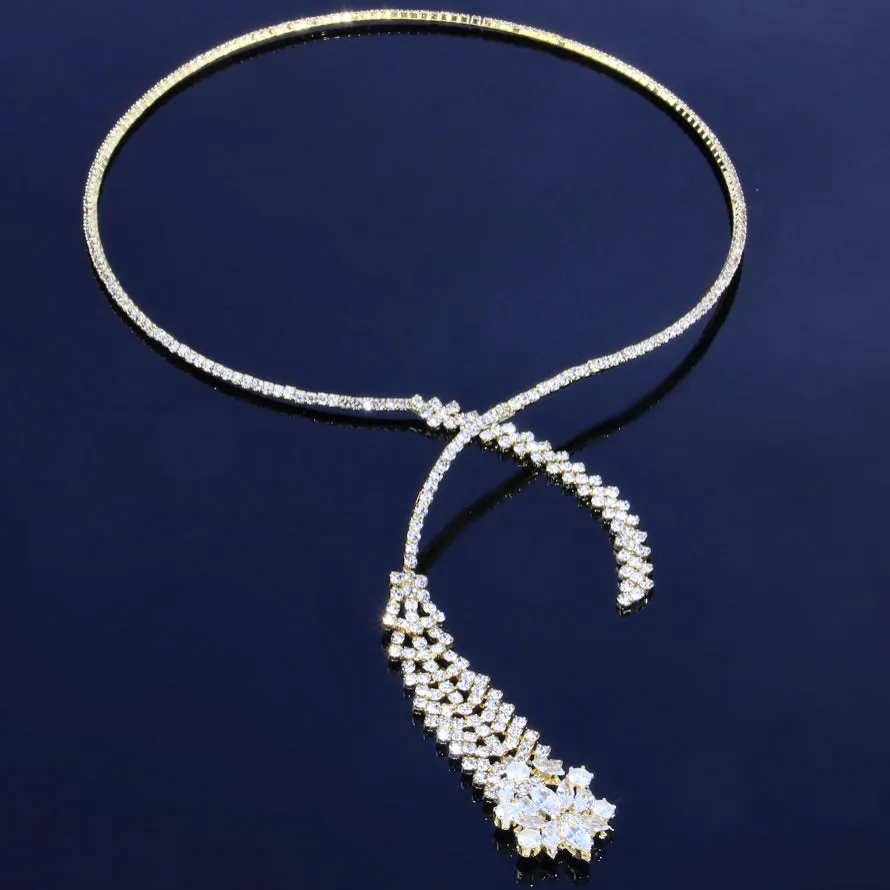 "Delia" - Crystal Bridal Necklace Set - Available in Silver and Gold