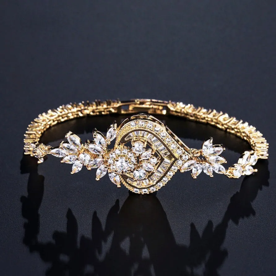 "Narissa" - Art Deco CZ Bridal Bracelet - Available in Silver, Rose Gold and Yellow Gold