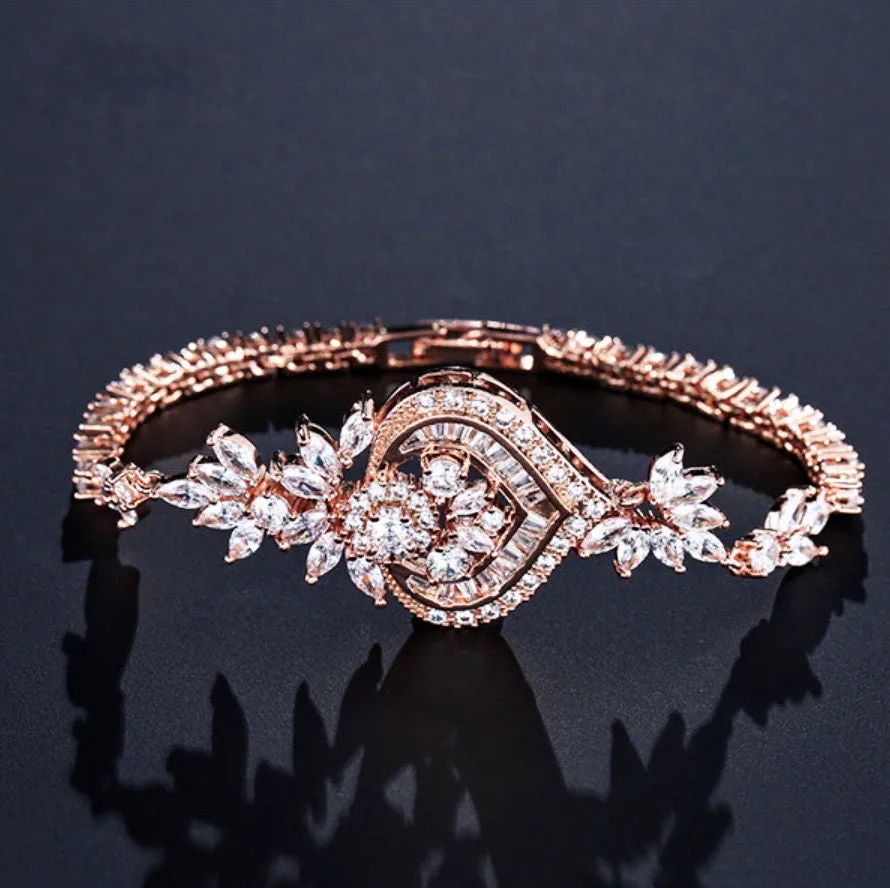 "Narissa" - Art Deco CZ Bridal Bracelet - Available in Silver, Rose Gold and Yellow Gold