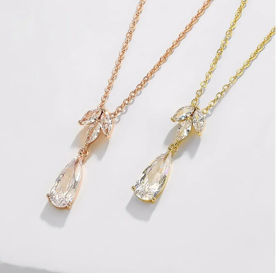 "Solange" - Cubic Zirconia Bridal Necklace - Available in Silver, Rose Gold and Yellow Gold