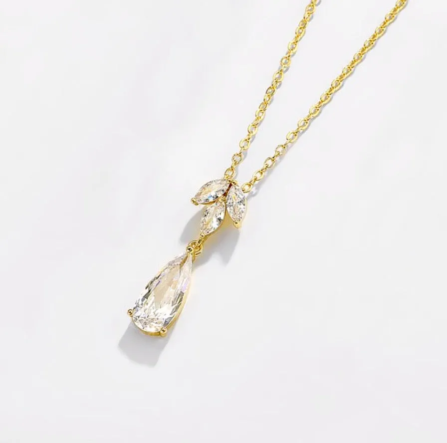 "Solange" - Cubic Zirconia Bridal Necklace - Available in Silver, Rose Gold and Yellow Gold