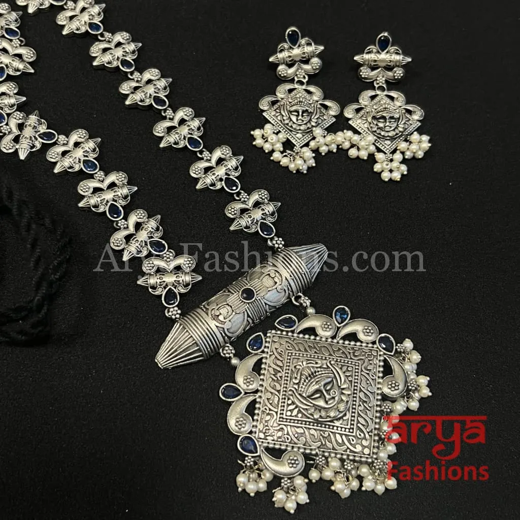 Rabi Oxidized Silver Tribal Pendant Necklace with Chain