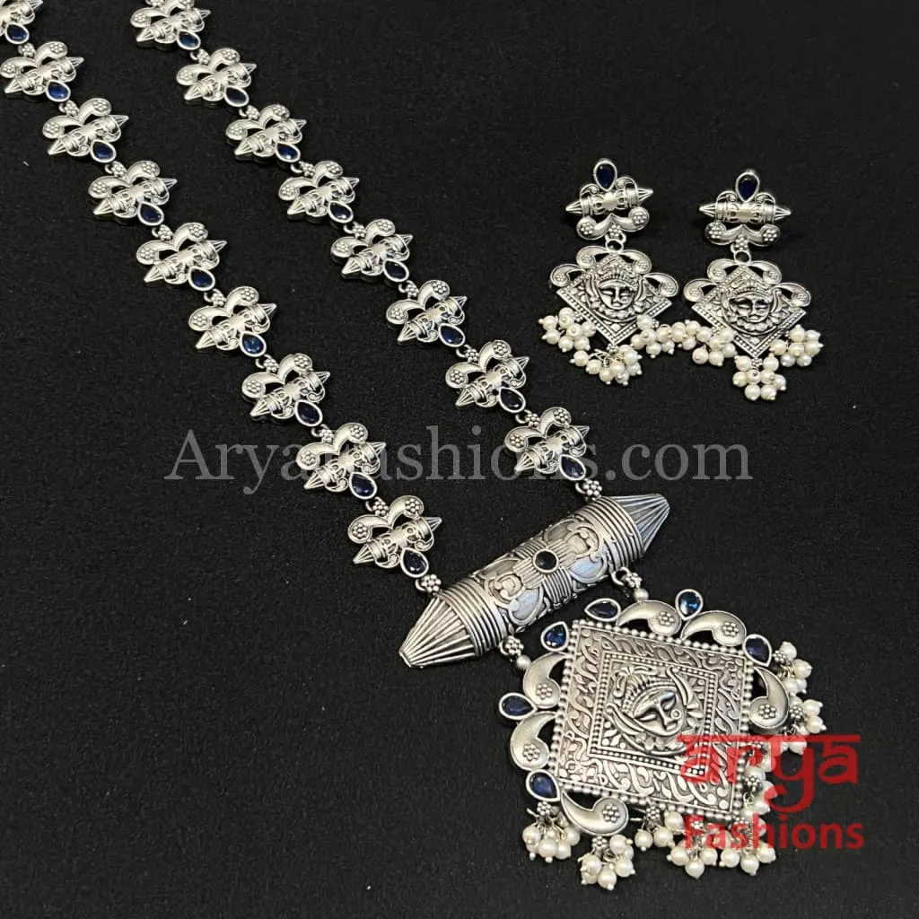 Rabi Oxidized Silver Tribal Pendant Necklace with Chain