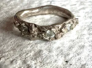 Raw diamond and silver ring