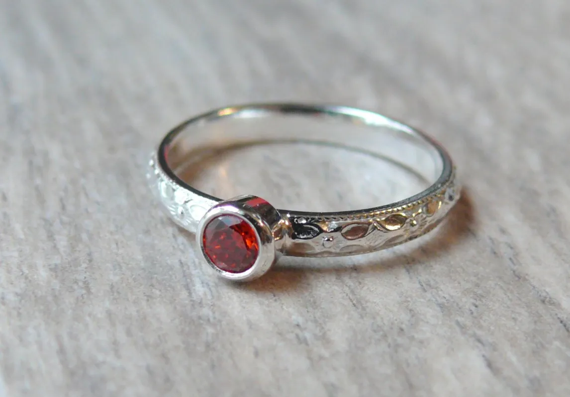 Red CZ Stacking Ring • 925 Sterling Silver