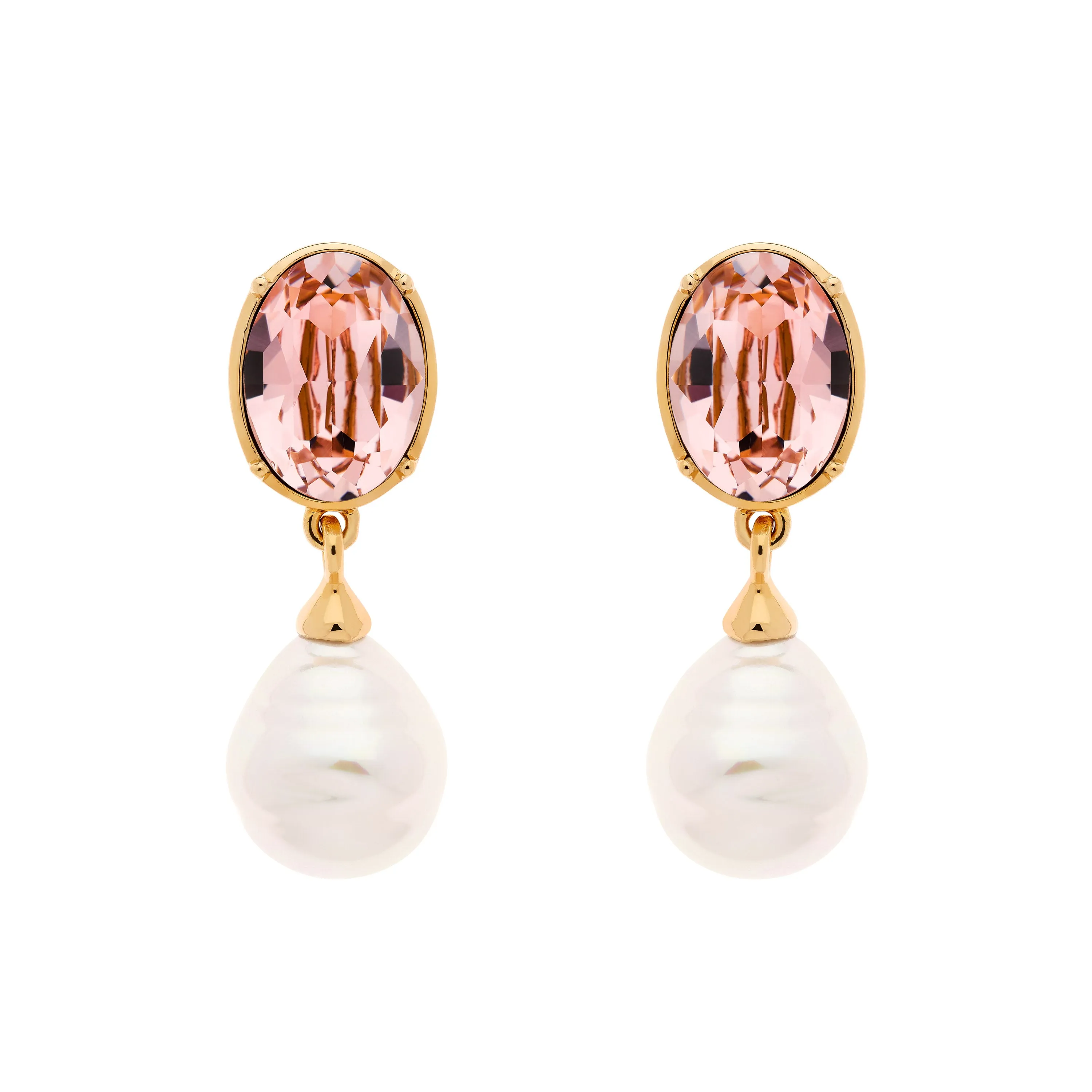 Rose Crystal & Baroque Pearl Clip Earrings