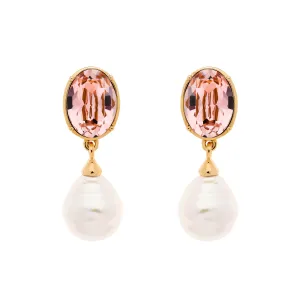 Rose Crystal & Baroque Pearl Clip Earrings