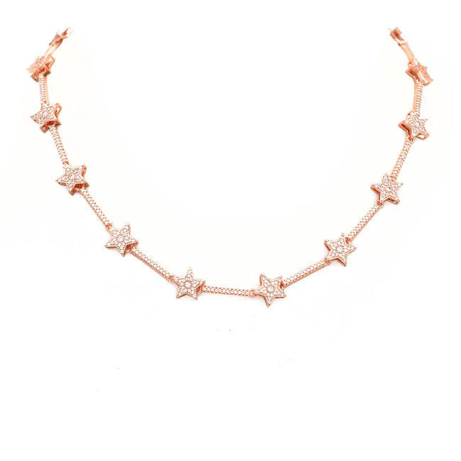 Rose Gold Cubic Zirconia Pave Star Necklace