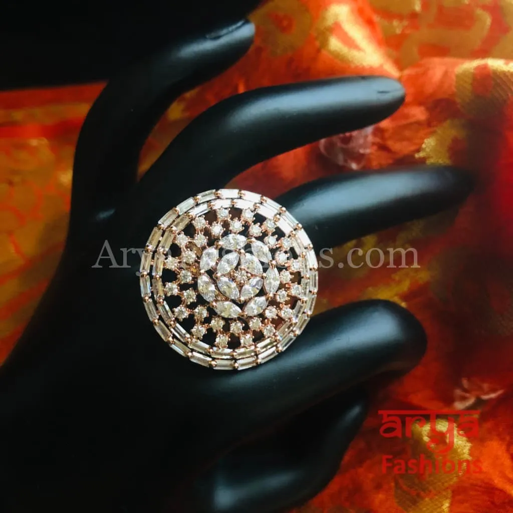 Rose Gold CZ Statement Ring/ Silver Cocktail Ring