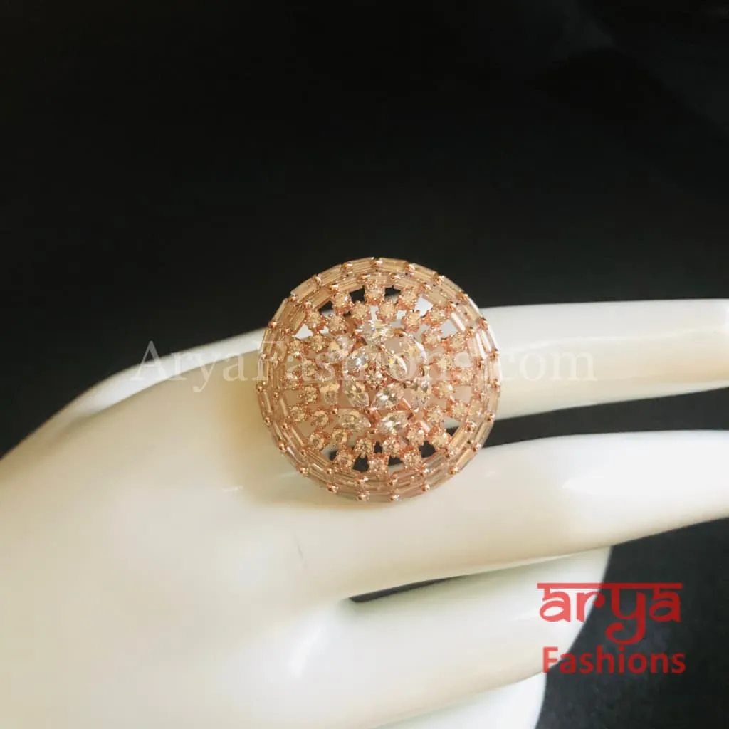 Rose Gold CZ Statement Ring/ Silver Cocktail Ring