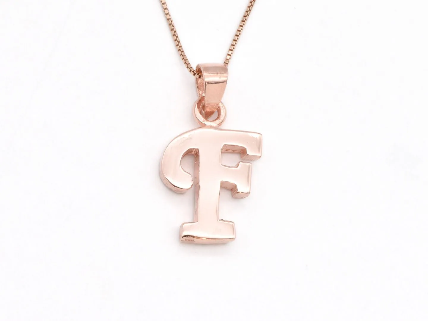 Rose Gold Letter F Pendant - Alphabet Letter Necklace - Pink Letter F Pendant