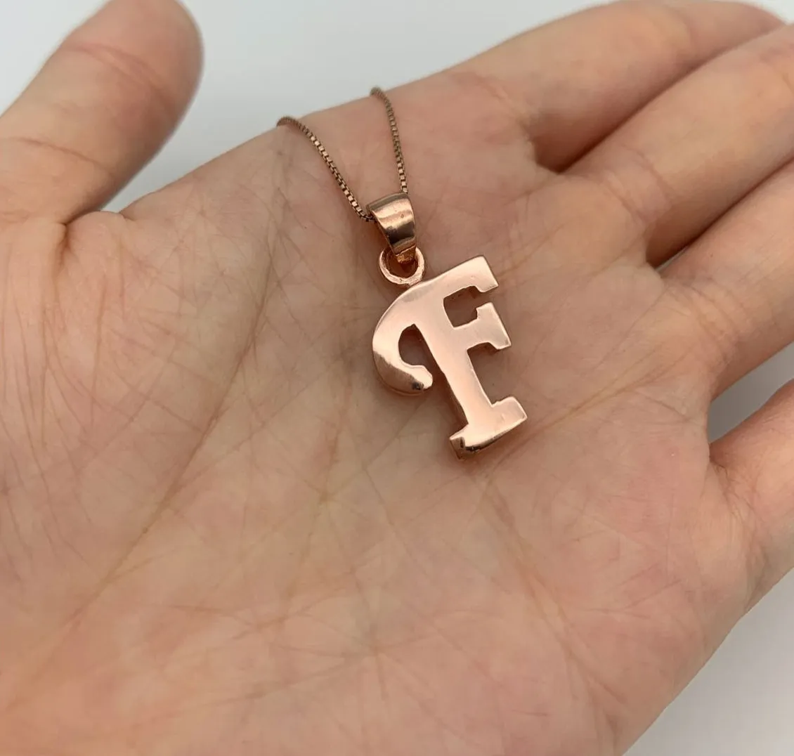 Rose Gold Letter F Pendant - Alphabet Letter Necklace - Pink Letter F Pendant