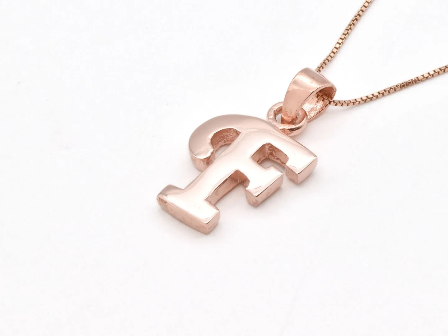 Rose Gold Letter F Pendant - Alphabet Letter Necklace - Pink Letter F Pendant