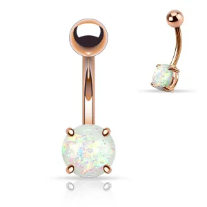 Rose Gold Off White Opal Glitter Belly Ring