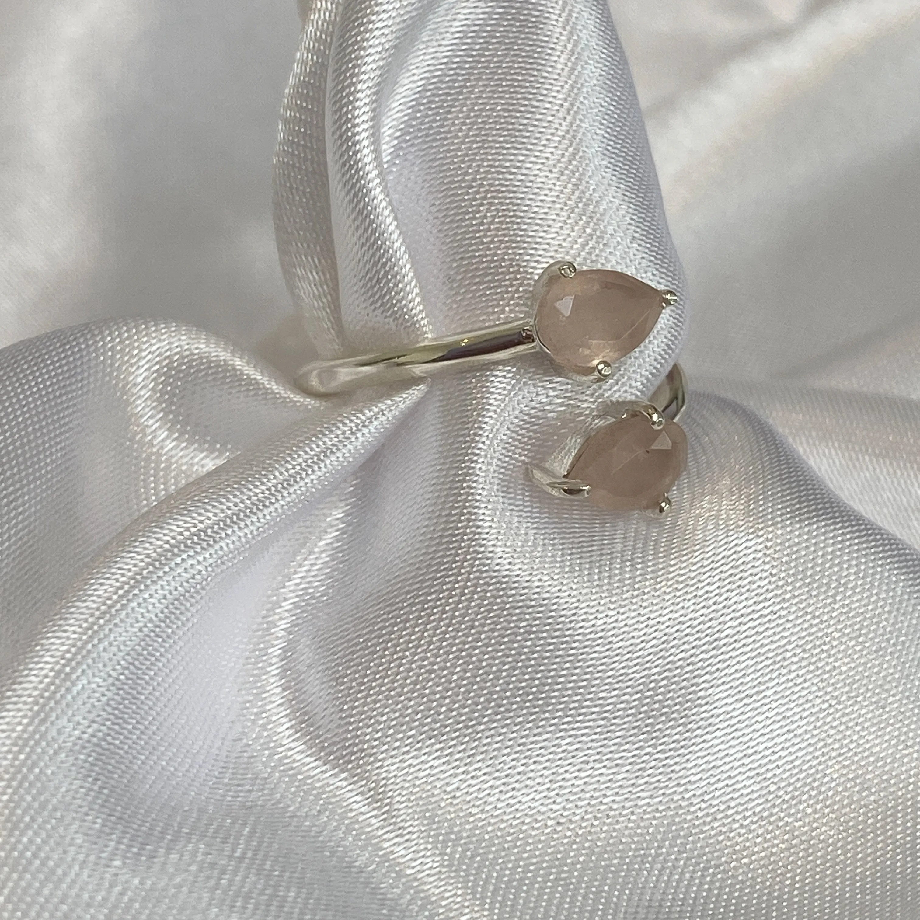 Rose Quartz Crystal Teardrop Ring (Sterling Silver)