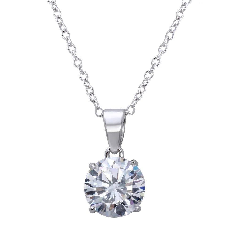 Round Clear CZ Stone Pendant Necklace