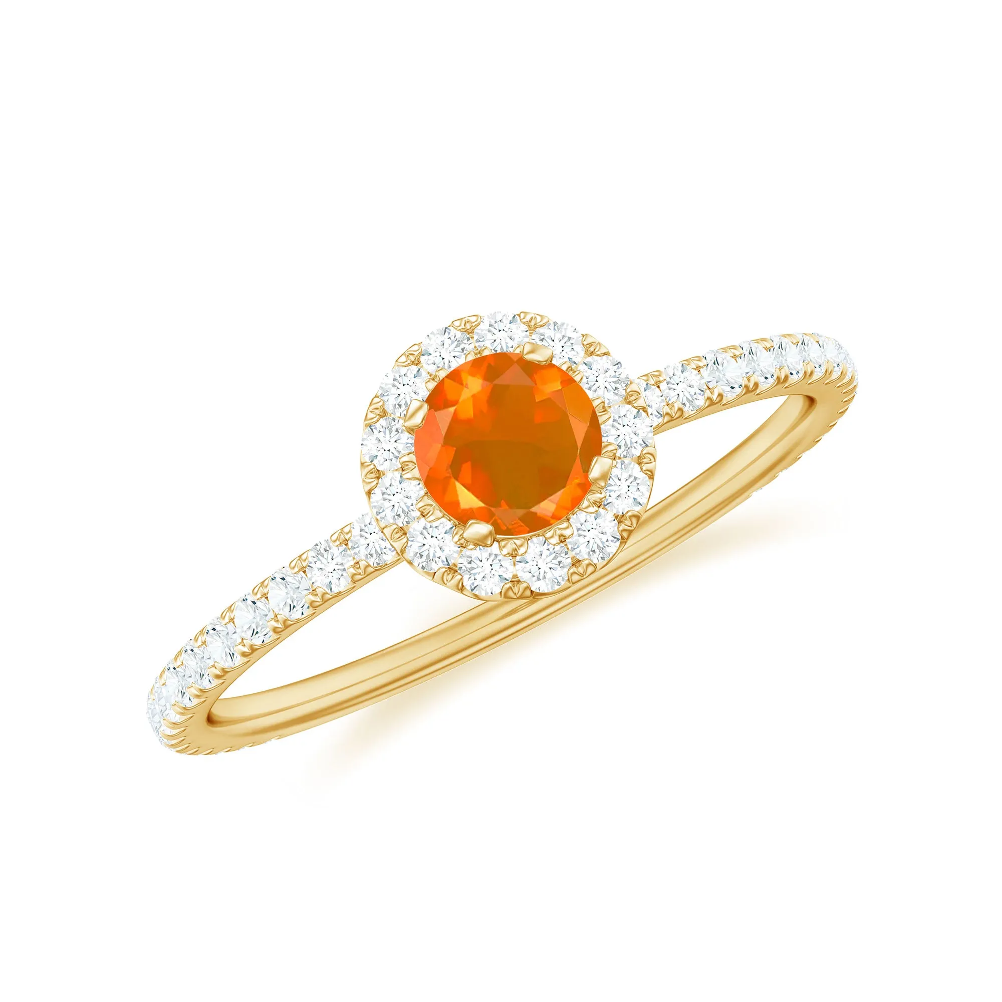 Round Fire Opal Minimal Engagement Ring with Diamond