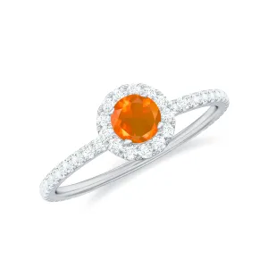 Round Fire Opal Minimal Engagement Ring with Diamond