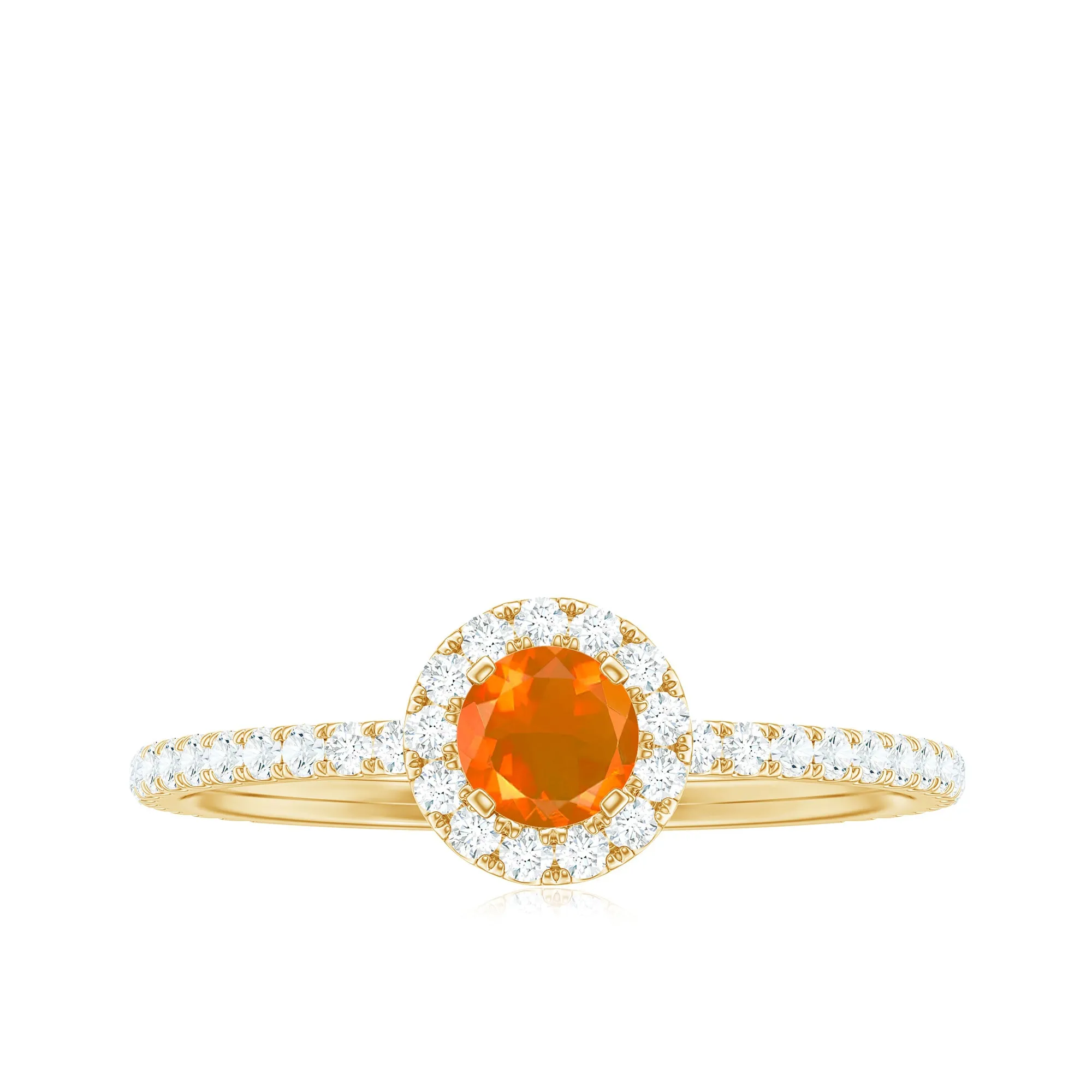 Round Fire Opal Minimal Engagement Ring with Diamond