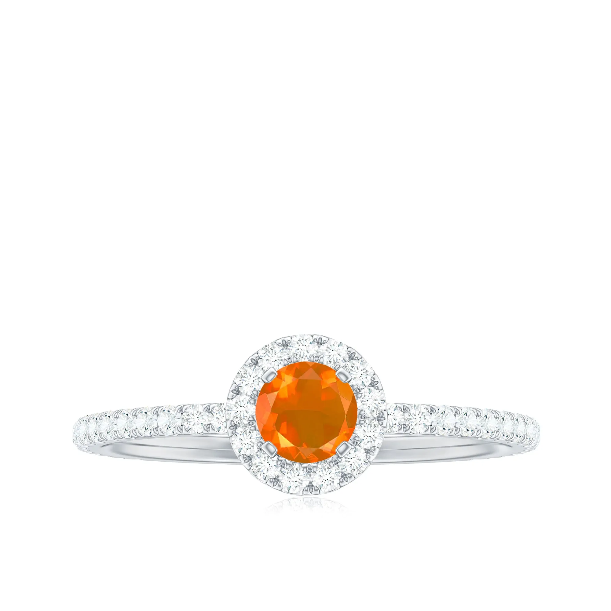 Round Fire Opal Minimal Engagement Ring with Diamond