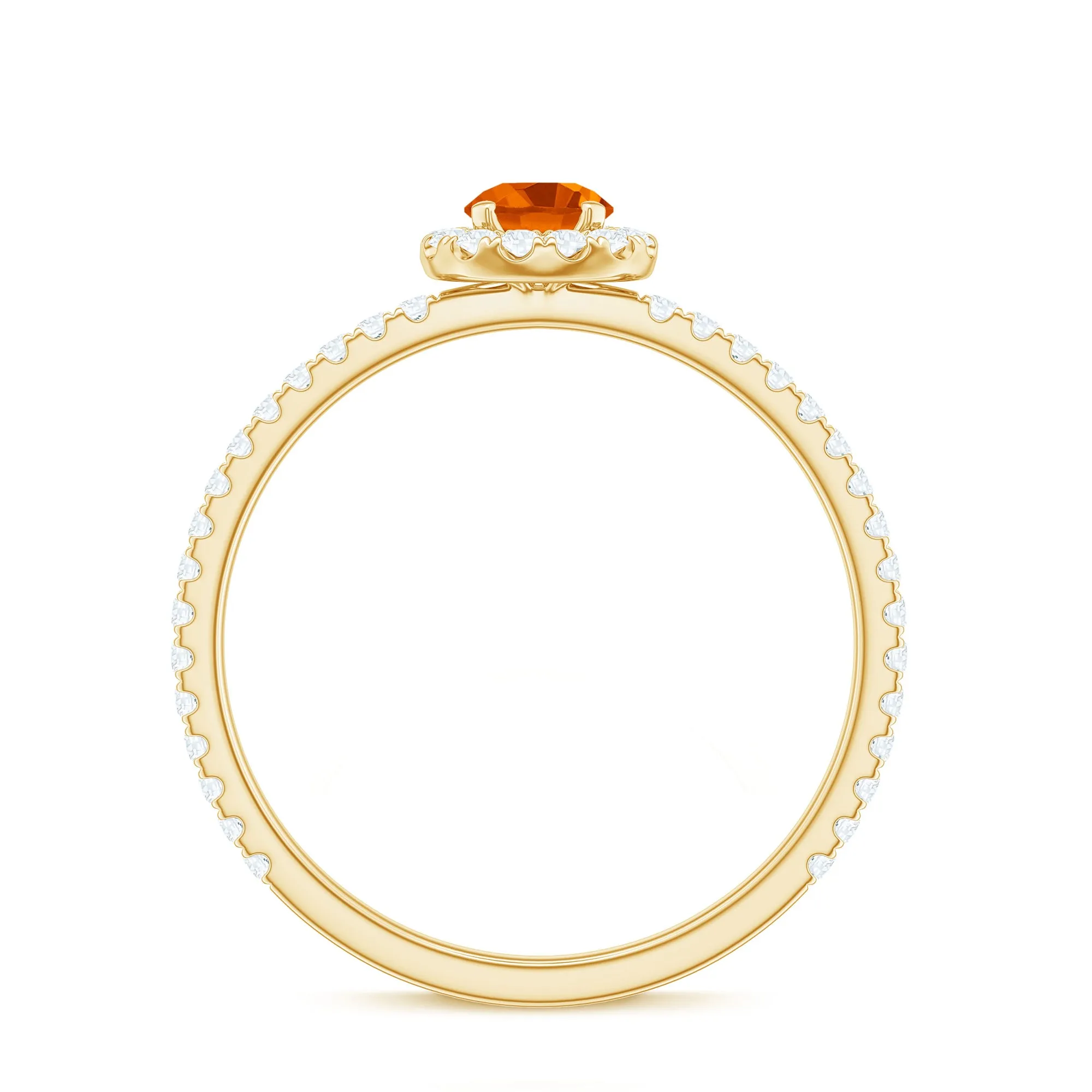 Round Fire Opal Minimal Engagement Ring with Diamond