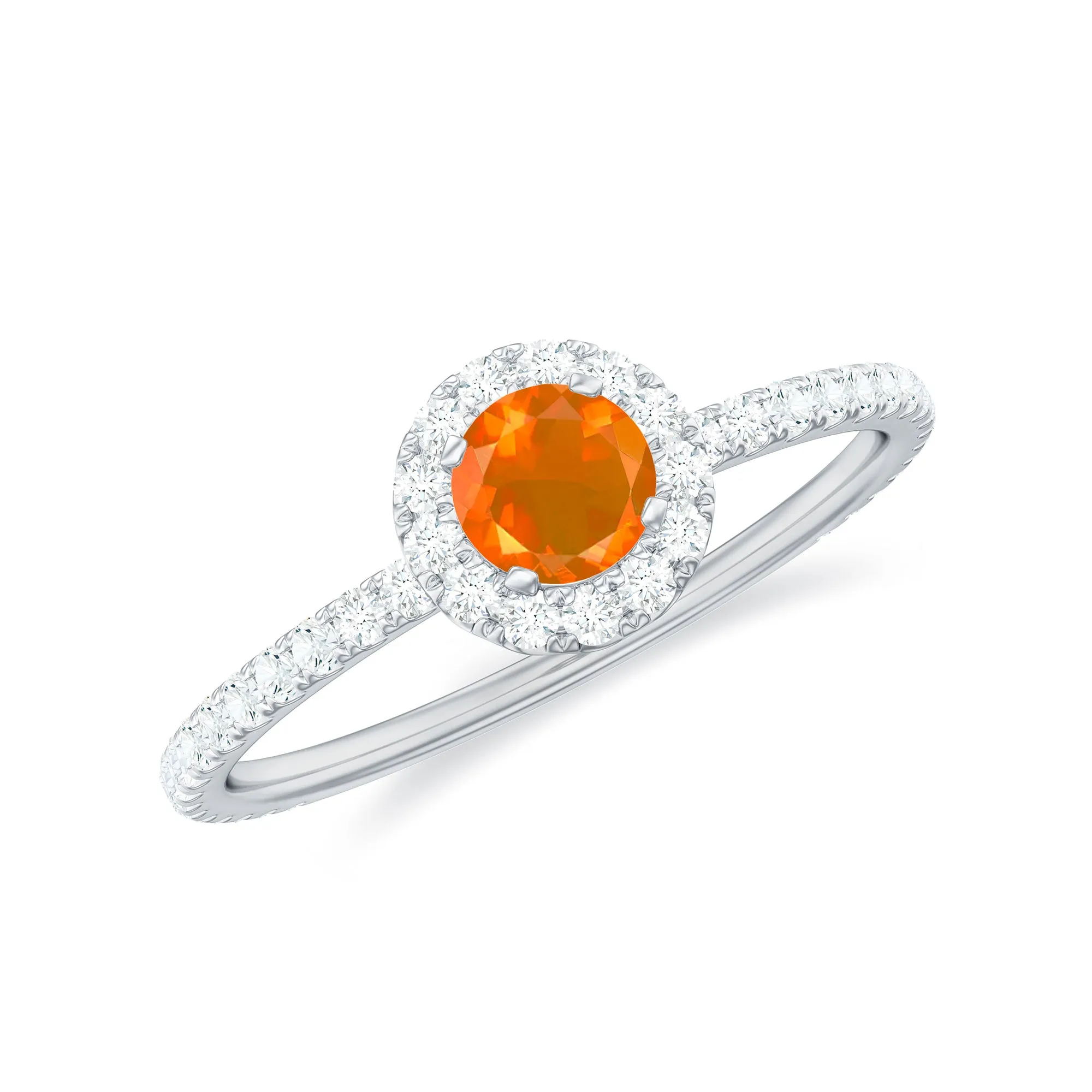 Round Fire Opal Minimal Engagement Ring with Diamond