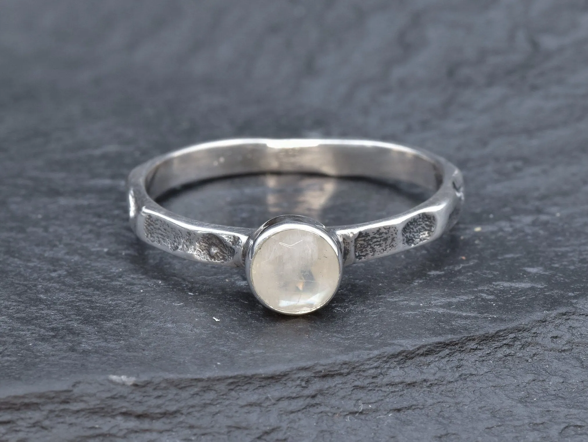 Round Moonstone Ring - Natural Moonstone Ring, June Birthstone Ring