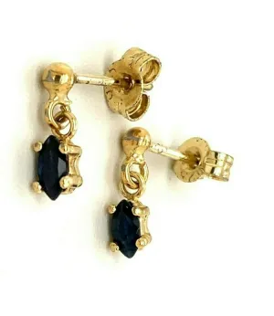 Sapphire & 9ct Yellow Gold Drop/Dangle Earrings for Pierced Ears - Fine Jewellery