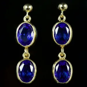 Sapphire Double Drop Earrings 9Ct Gold