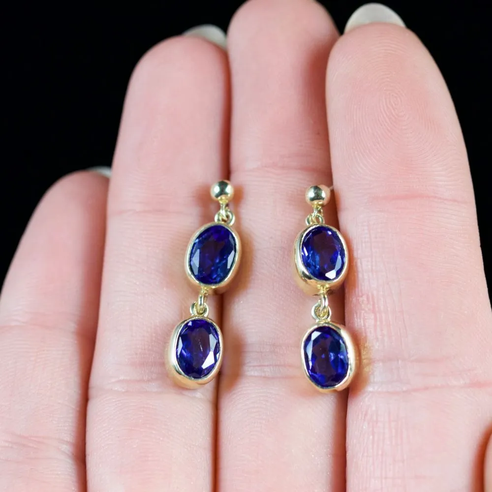 Sapphire Double Drop Earrings 9Ct Gold