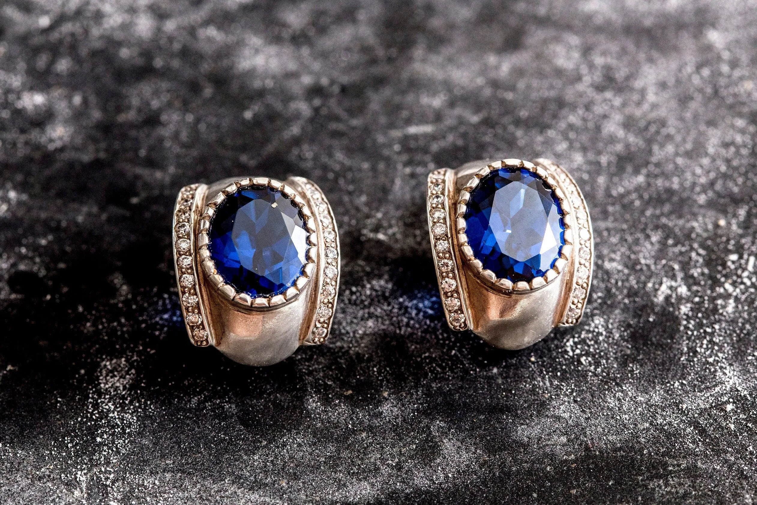 Sapphire Earrings - Blue Dome Earrings - Large Oval Earrings