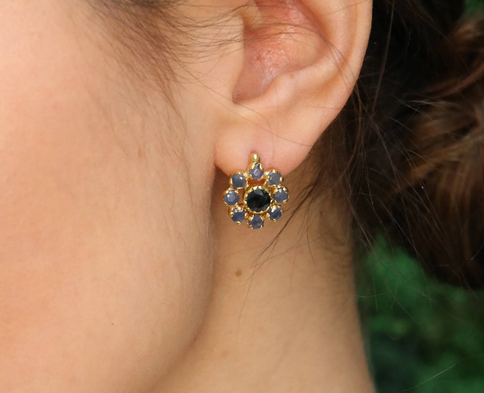 Sapphire Flower Earrings - Natural Sapphire Earrings, Blue Flower Earrings