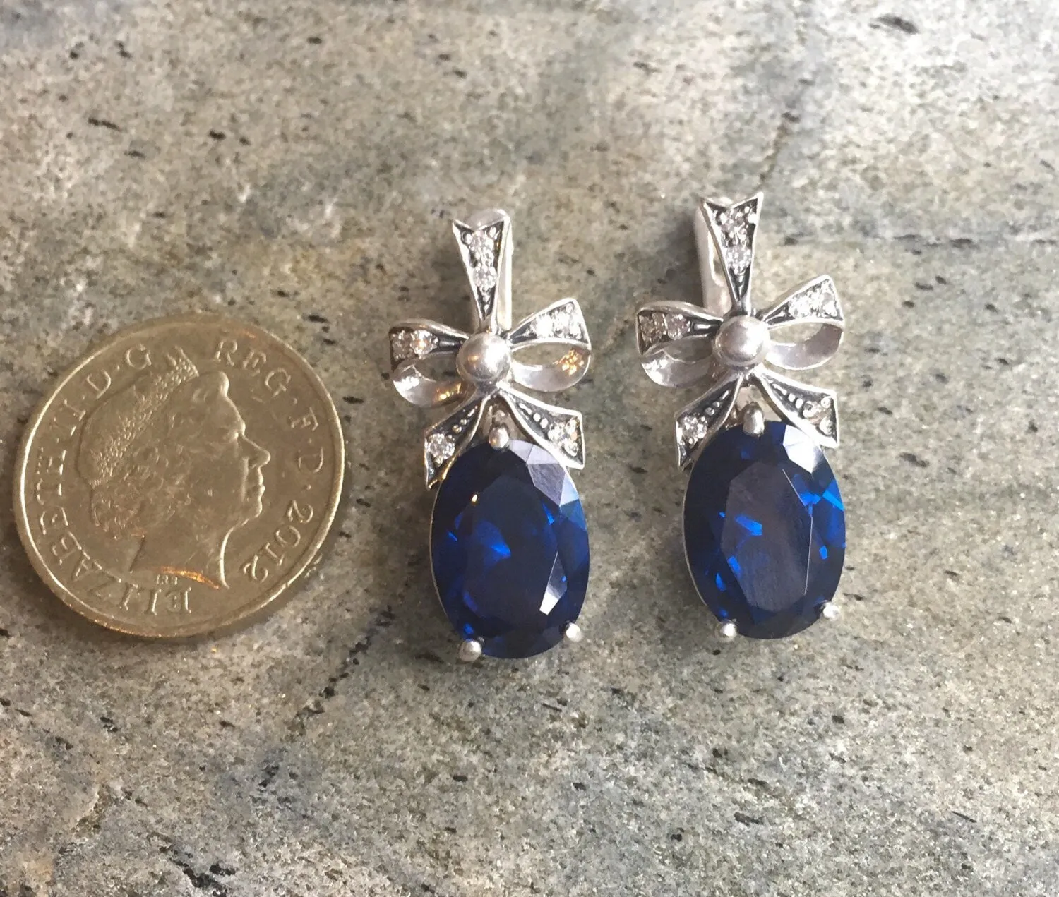 Sapphire Statement Earrings - Blue Ribbon Earrings - Sapphire Drop Earrings