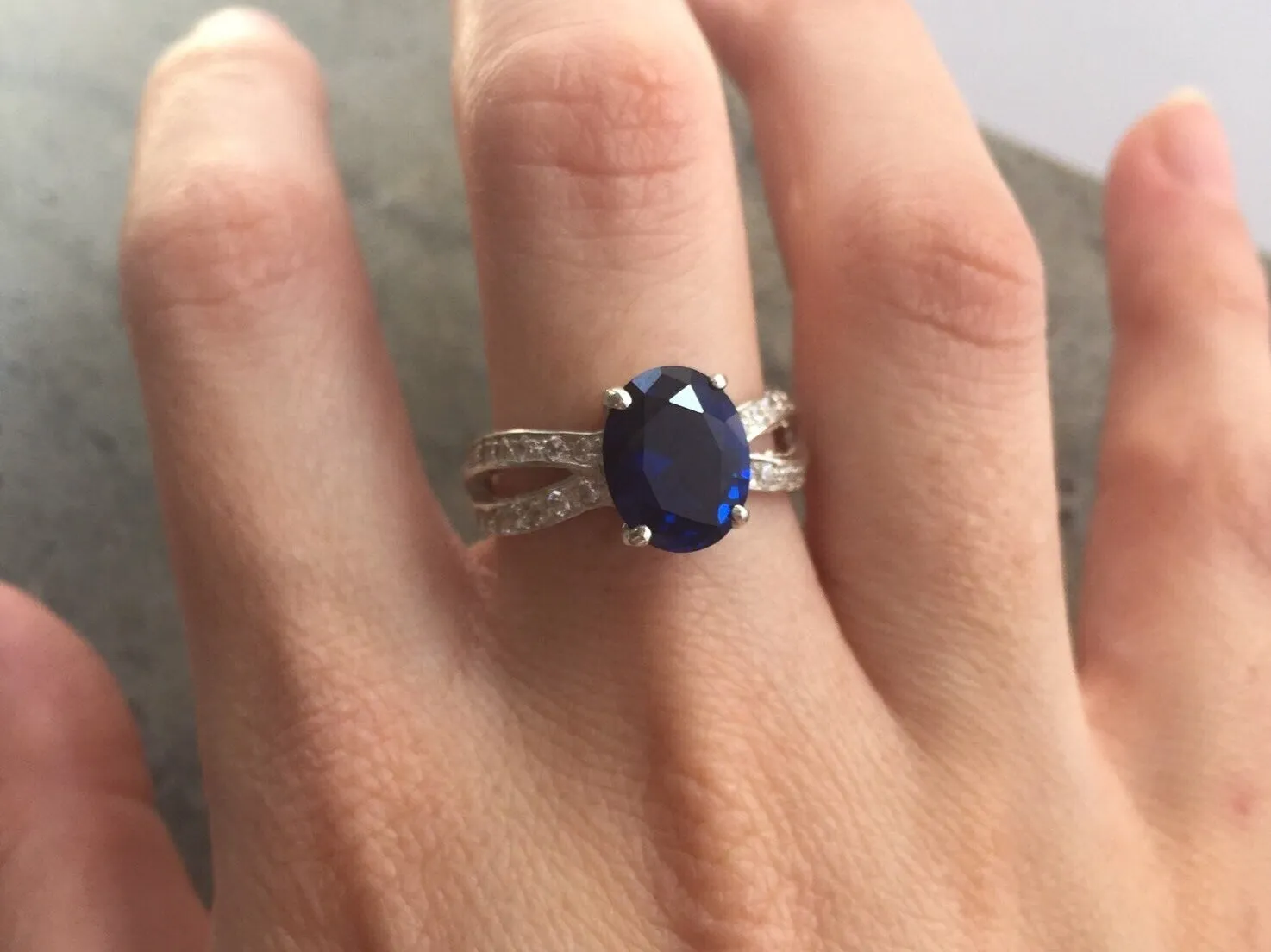 Sapphire Vintage Ring - Blue Promise Ring - Split Pave Band