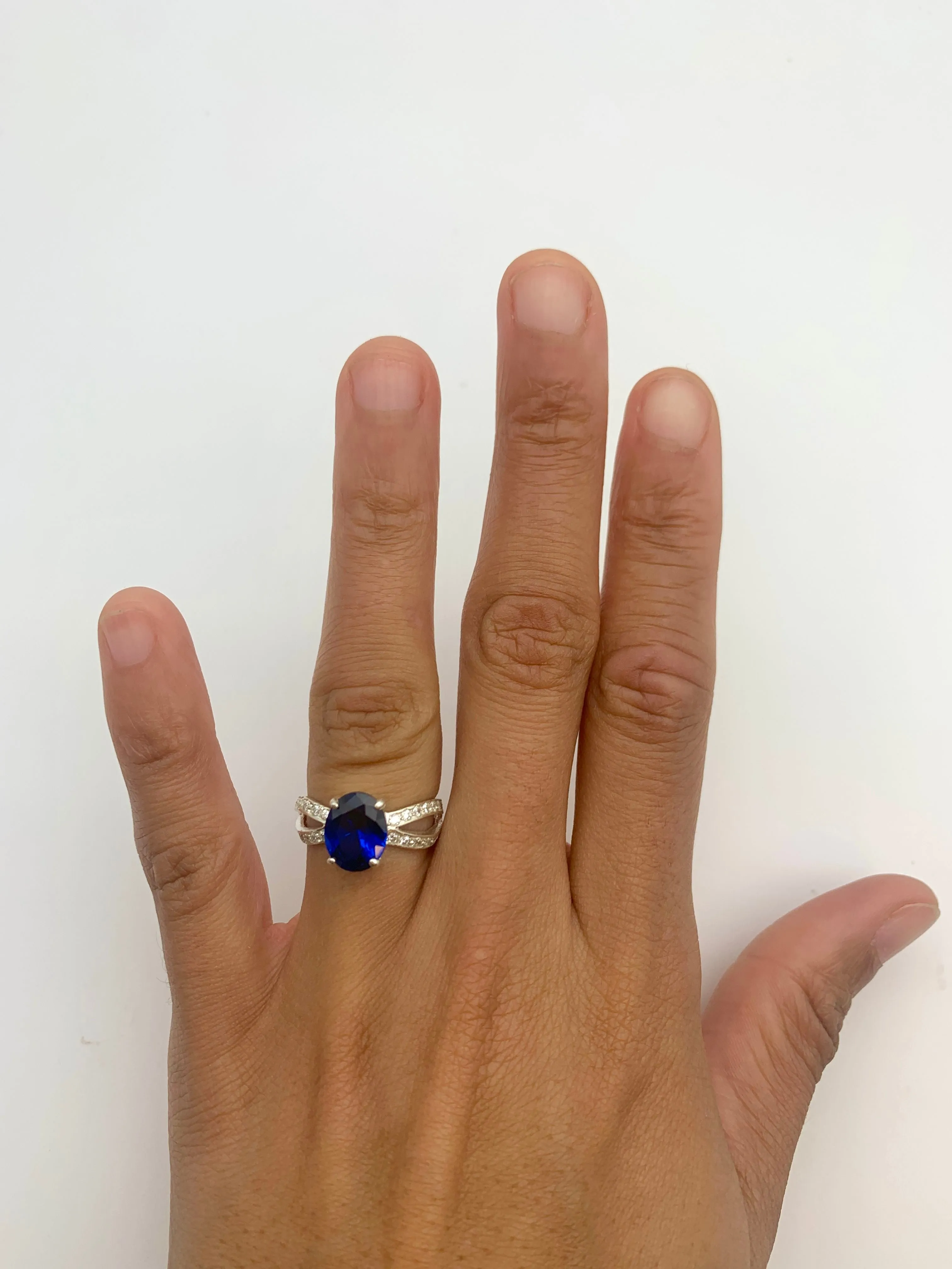 Sapphire Vintage Ring - Blue Promise Ring - Split Pave Band