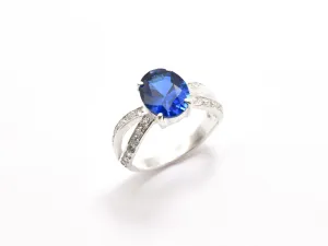 Sapphire Vintage Ring - Blue Promise Ring - Split Pave Band