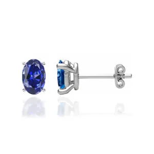 SAVANNAH - Oval Bue Sapphire 950 Platinum Stud Earrings