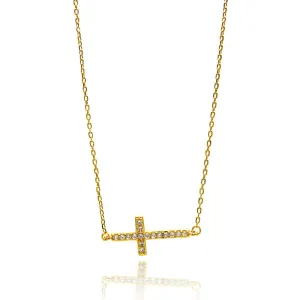 Sideways Cross CZ Necklace