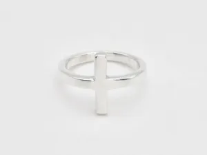 Sideways Cross Ring - Silver Cross Ring- Minimalist Cross Ring