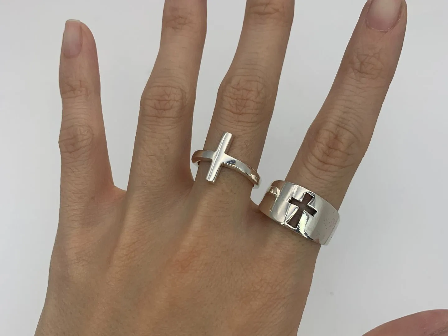 Sideways Cross Ring - Silver Cross Ring- Minimalist Cross Ring