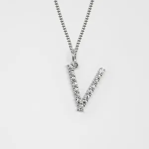 Silver 925 Initial Necklace - V