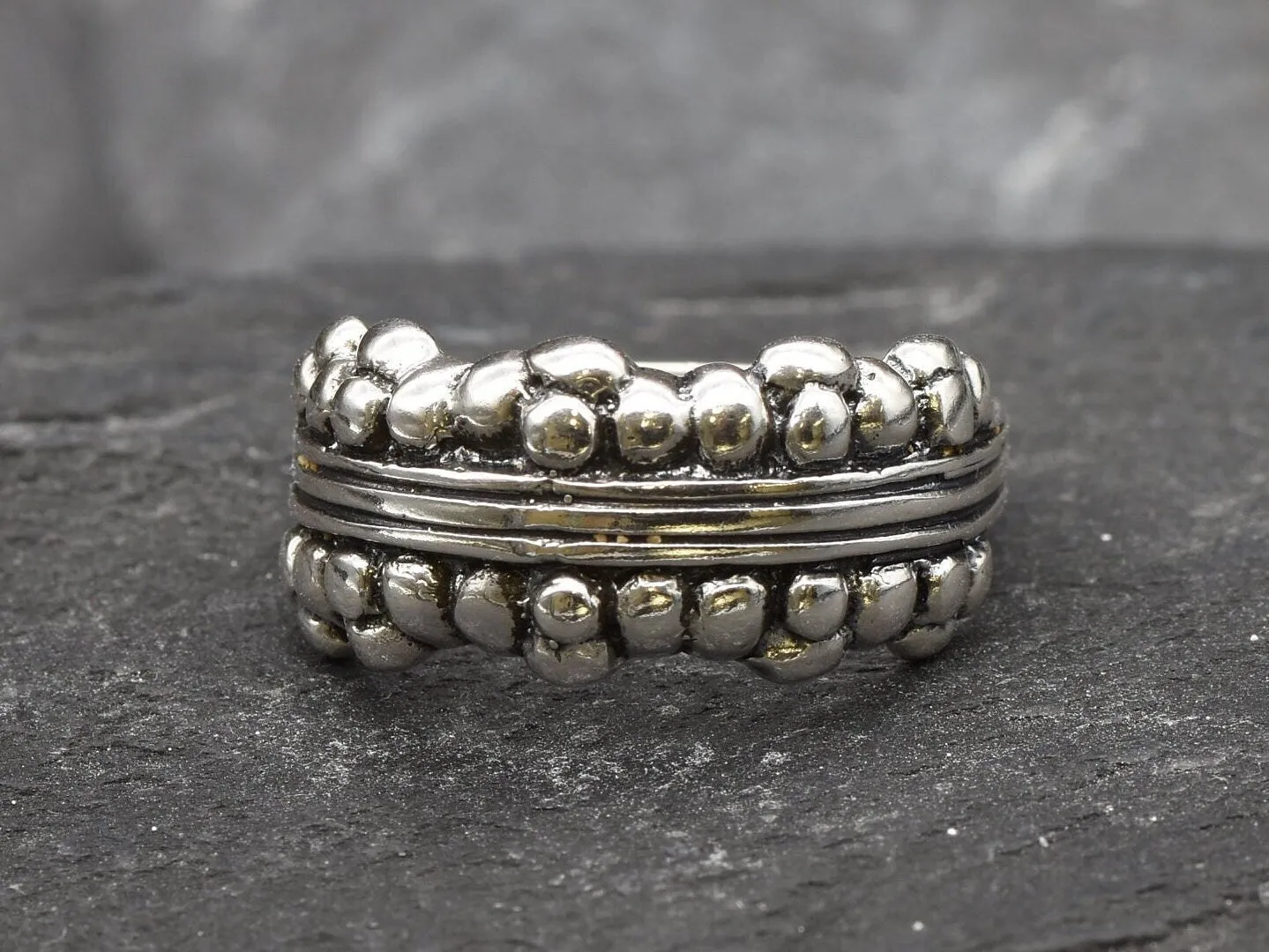 Silver Bubble Ring - Silver Beaded Ring - Thick Silver Band Ring