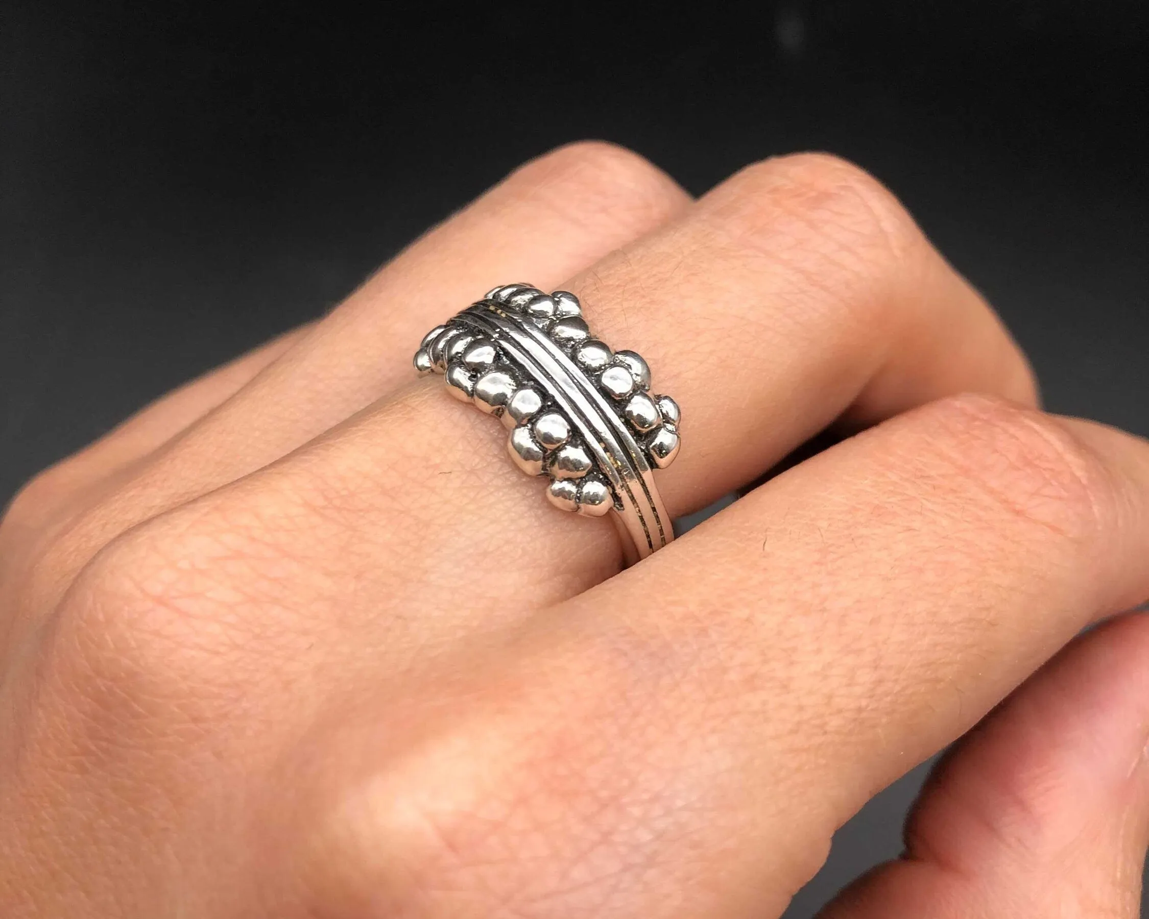 Silver Bubble Ring - Silver Beaded Ring - Thick Silver Band Ring