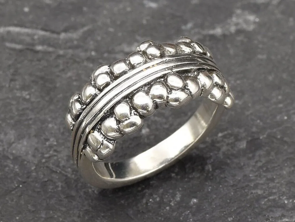 Silver Bubble Ring - Silver Beaded Ring - Thick Silver Band Ring