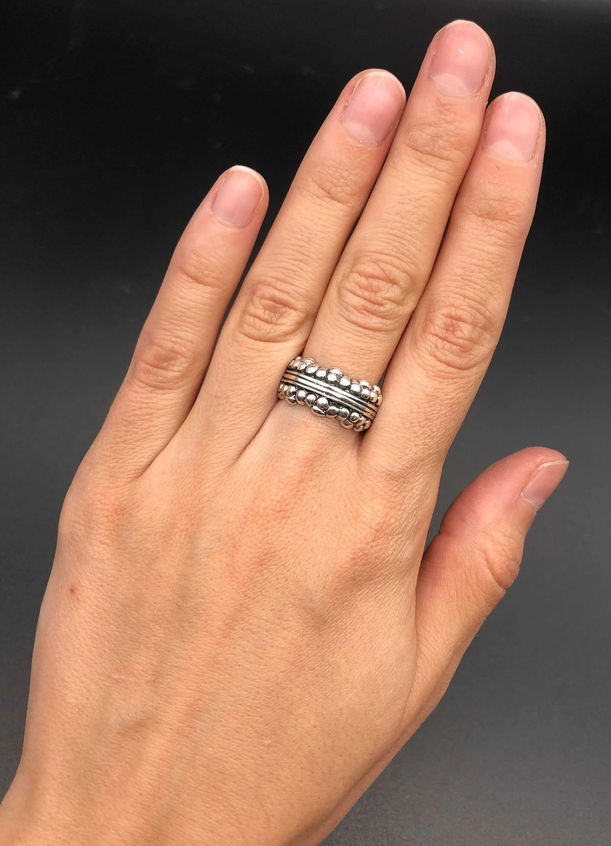 Silver Bubble Ring - Silver Beaded Ring - Thick Silver Band Ring