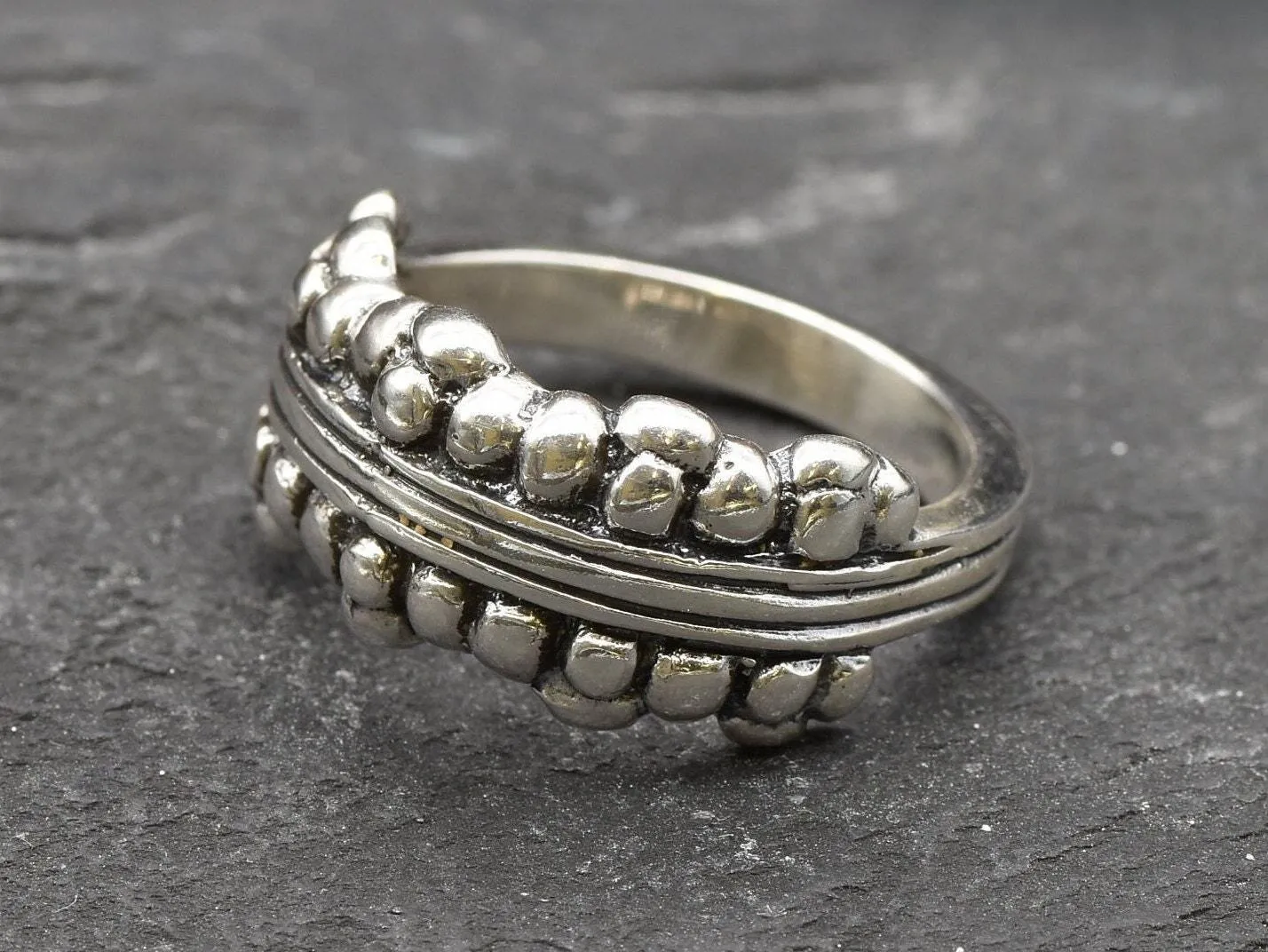 Silver Bubble Ring - Silver Beaded Ring - Thick Silver Band Ring