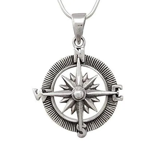 Silver Compass Pendant Chain For Women And Men