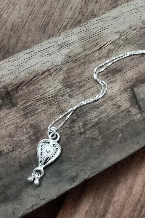 Silver Linings "Heart" Silver Filigree Handmade Pendant and Chain