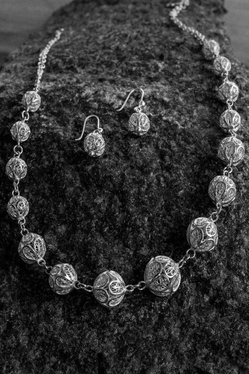 Silver Linings "Rudraksha" Silver Filigree Handmade Necklace Set